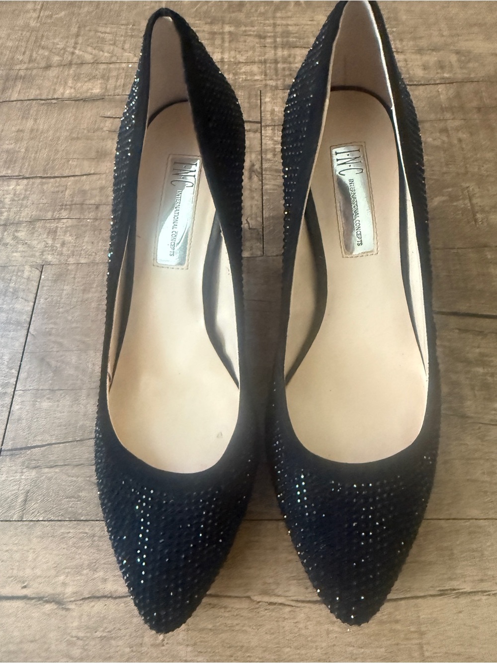 INC International Concepts Black Glitter Pointed-Toe Stilettos